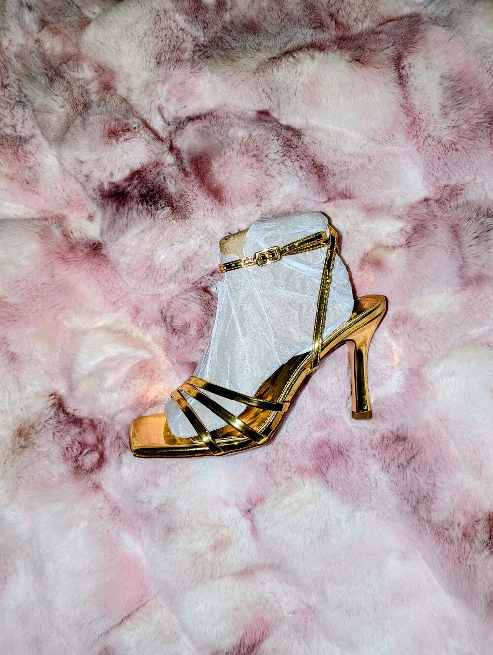 Metallic Gold Strappy Heels Size 8 NWOT Liquid Gold - Picture 4 of 5